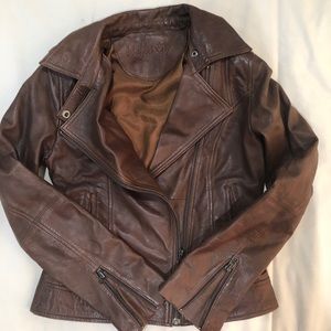 brown leather jacket